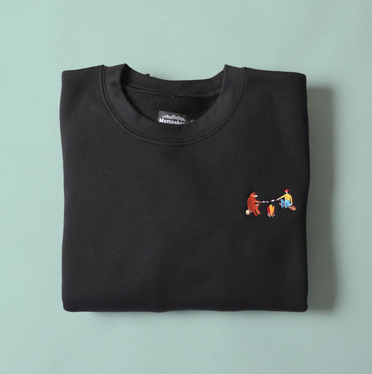 Oversize Crew - Black - Campfire Friends Embroidery -  CAMP Series