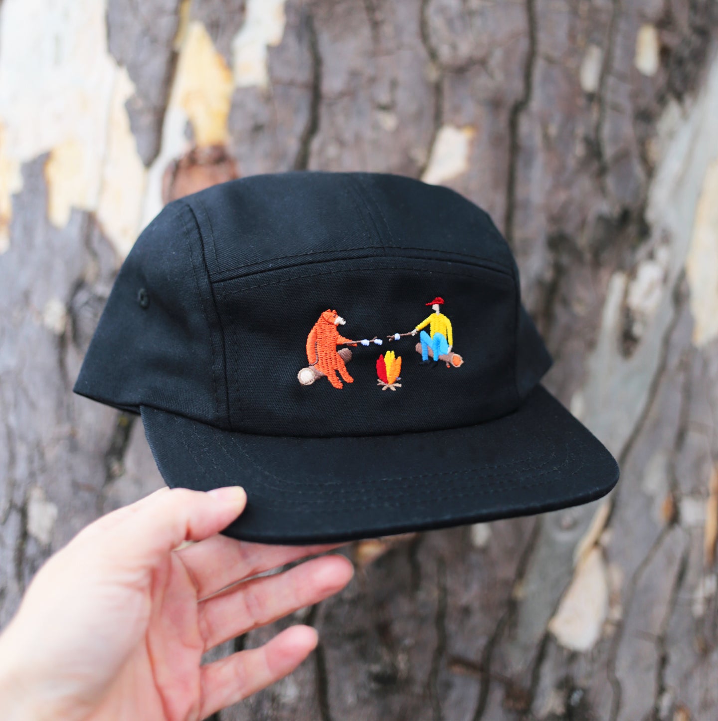 5 Panel - Black - Campfire Friends Embroidery - CAMP Series