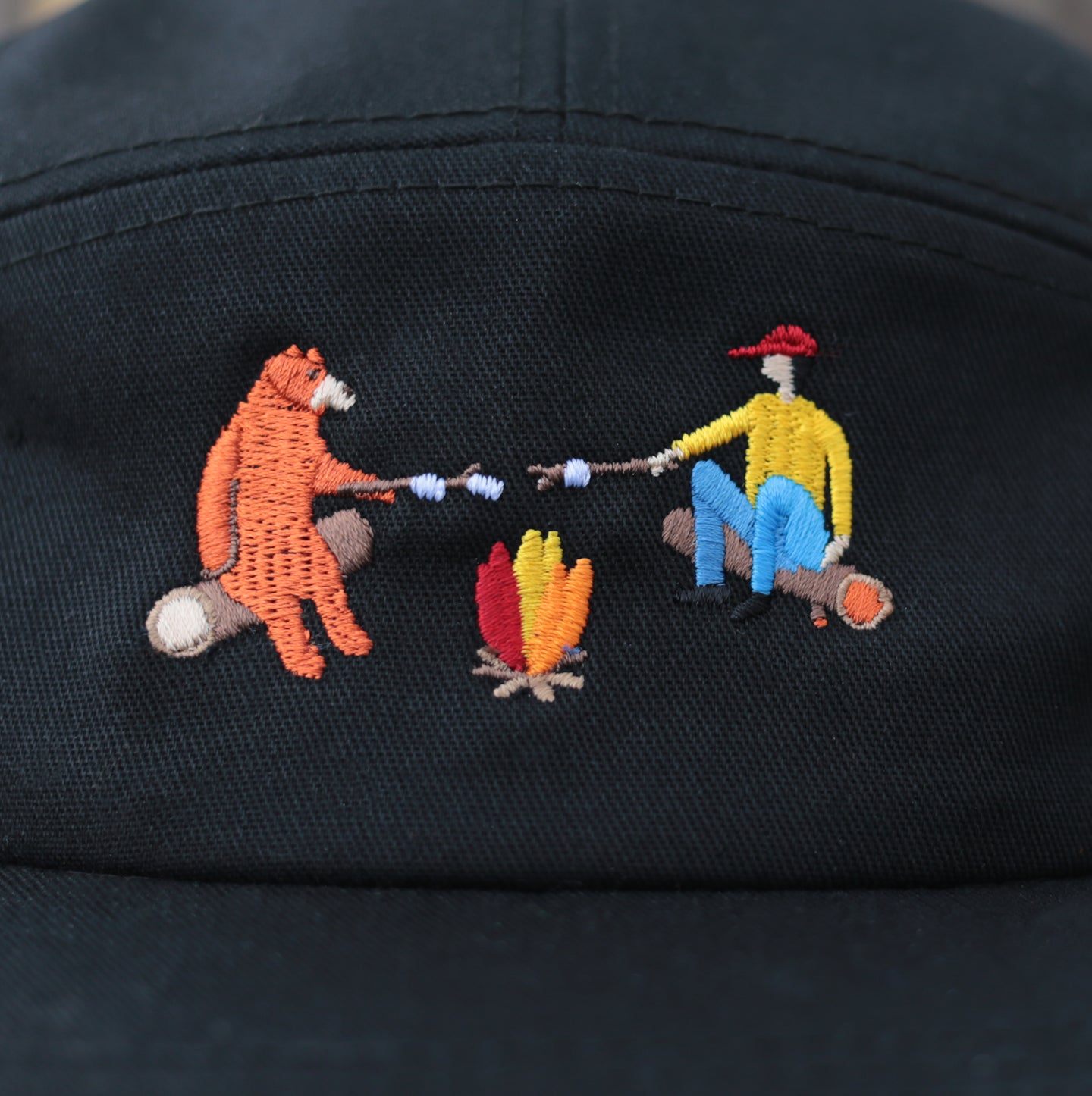 5 Panel - Black - Campfire Friends Embroidery - CAMP Series