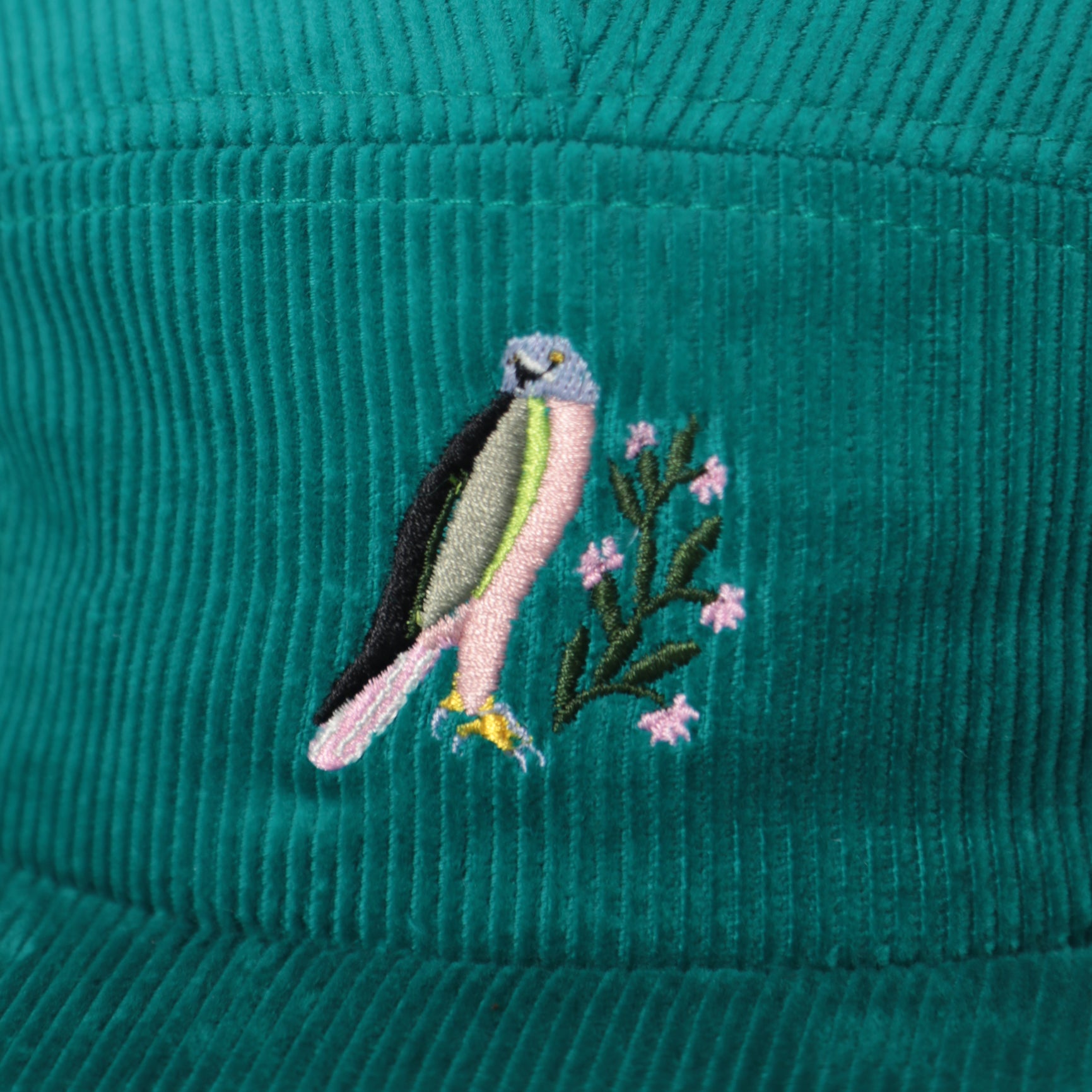 5 Panel - Teal Cord - Flower Bird Embroidery