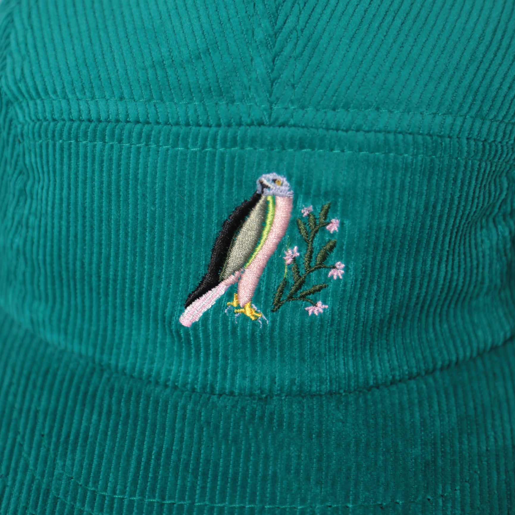Kids 5 Panel - Teal Cord - Flower Bird Embroidery