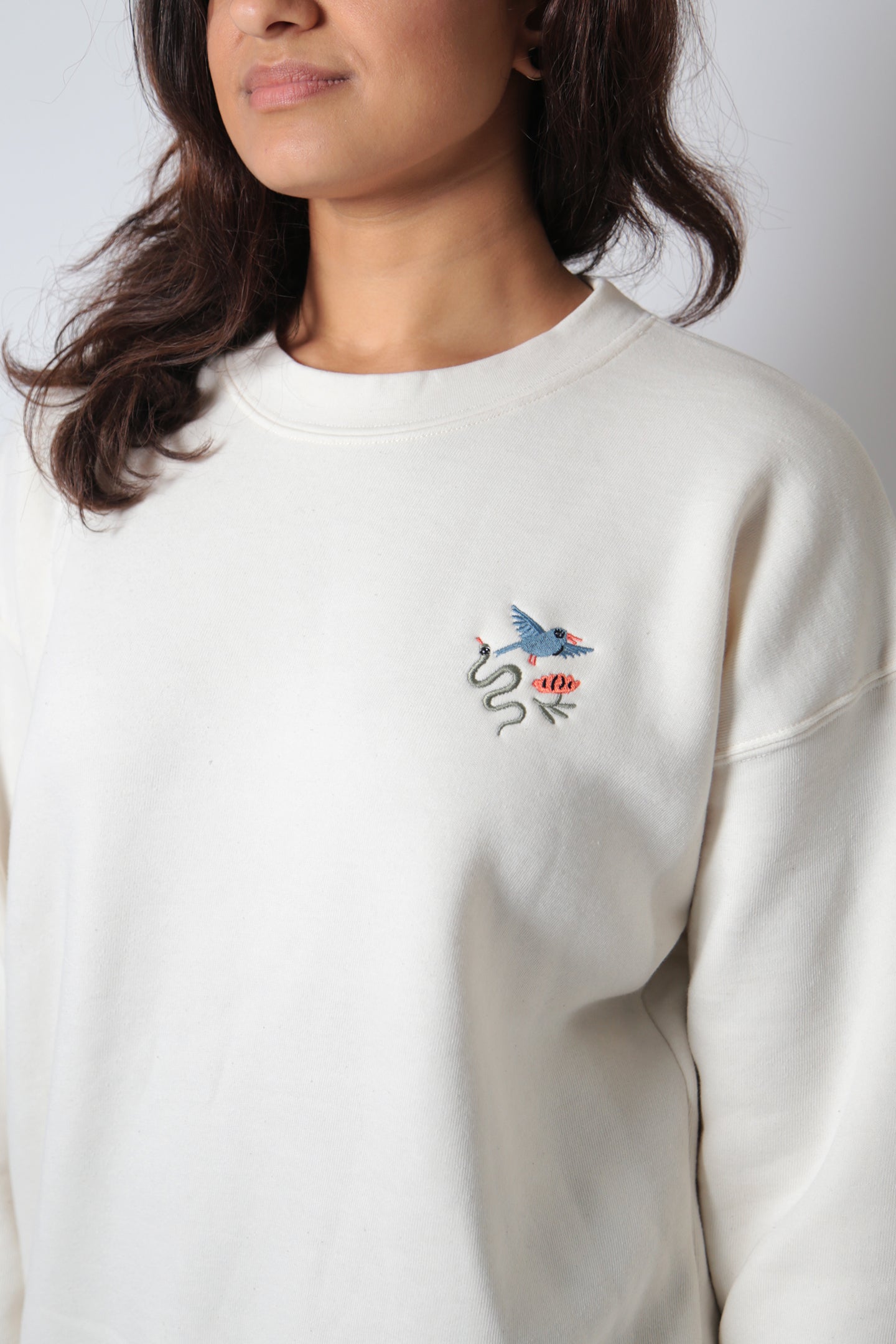 Oversize Crew - Natural - Wild Life Embroidery