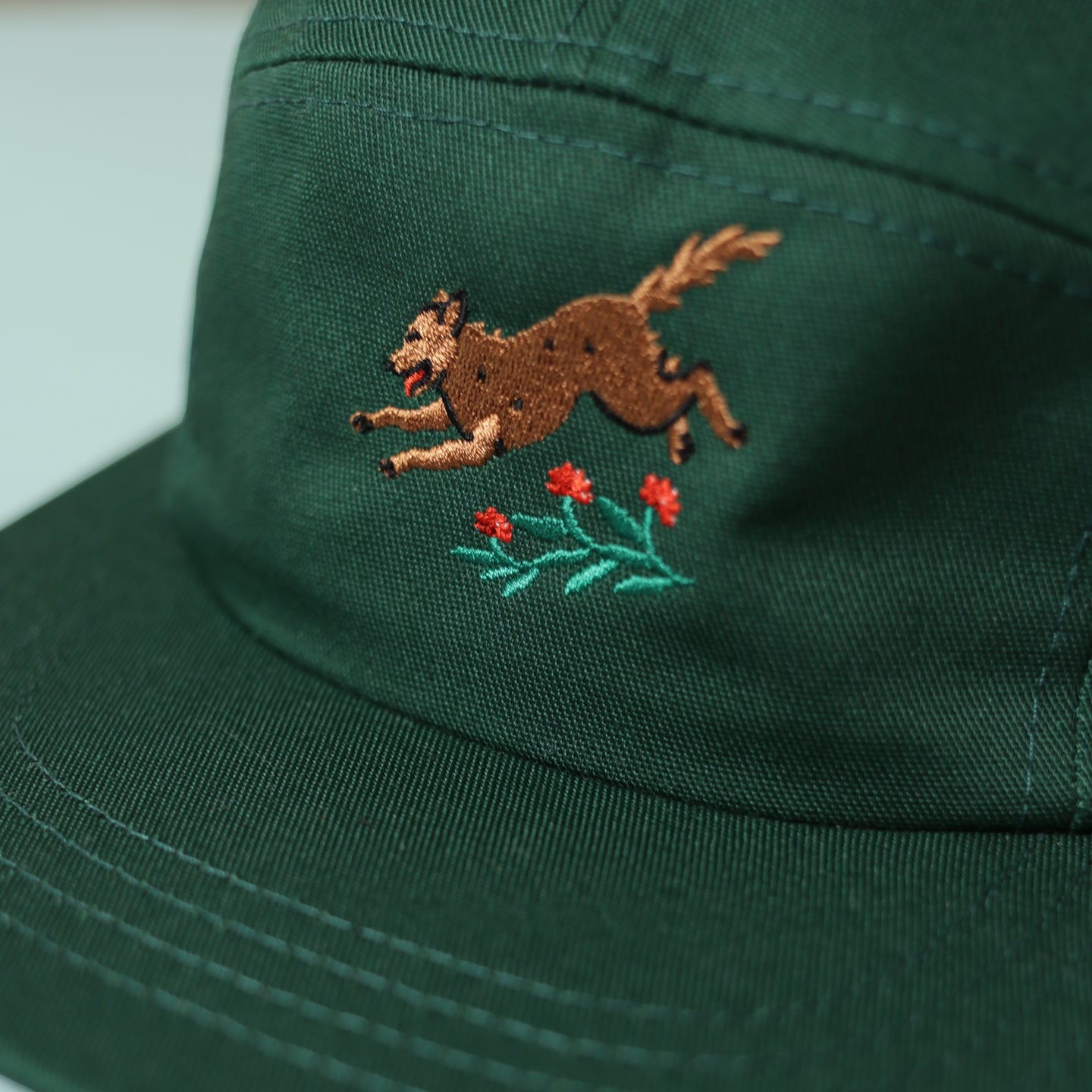 5 Panel  - Wild Wolf Embroidery - Forest Green