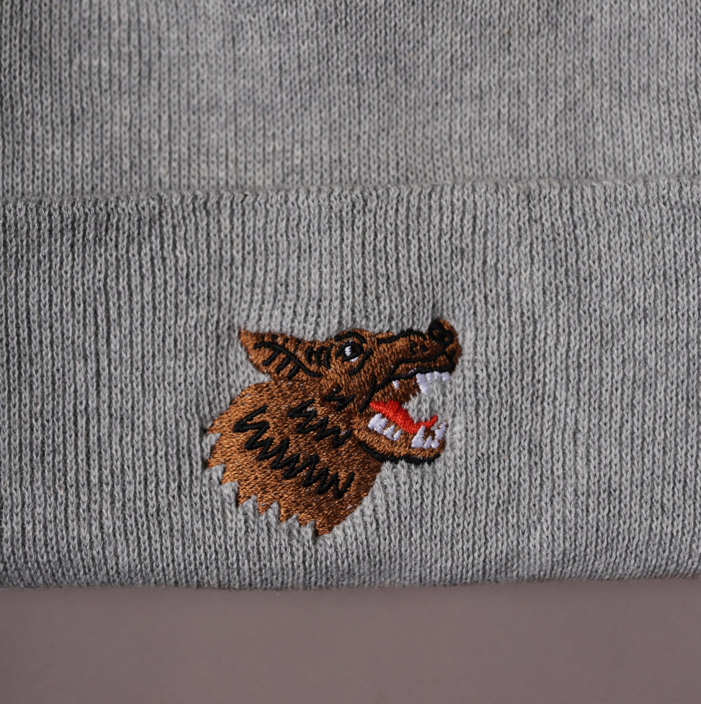 Cotton Knit Toque - Heather Grey Wolf Embroidery