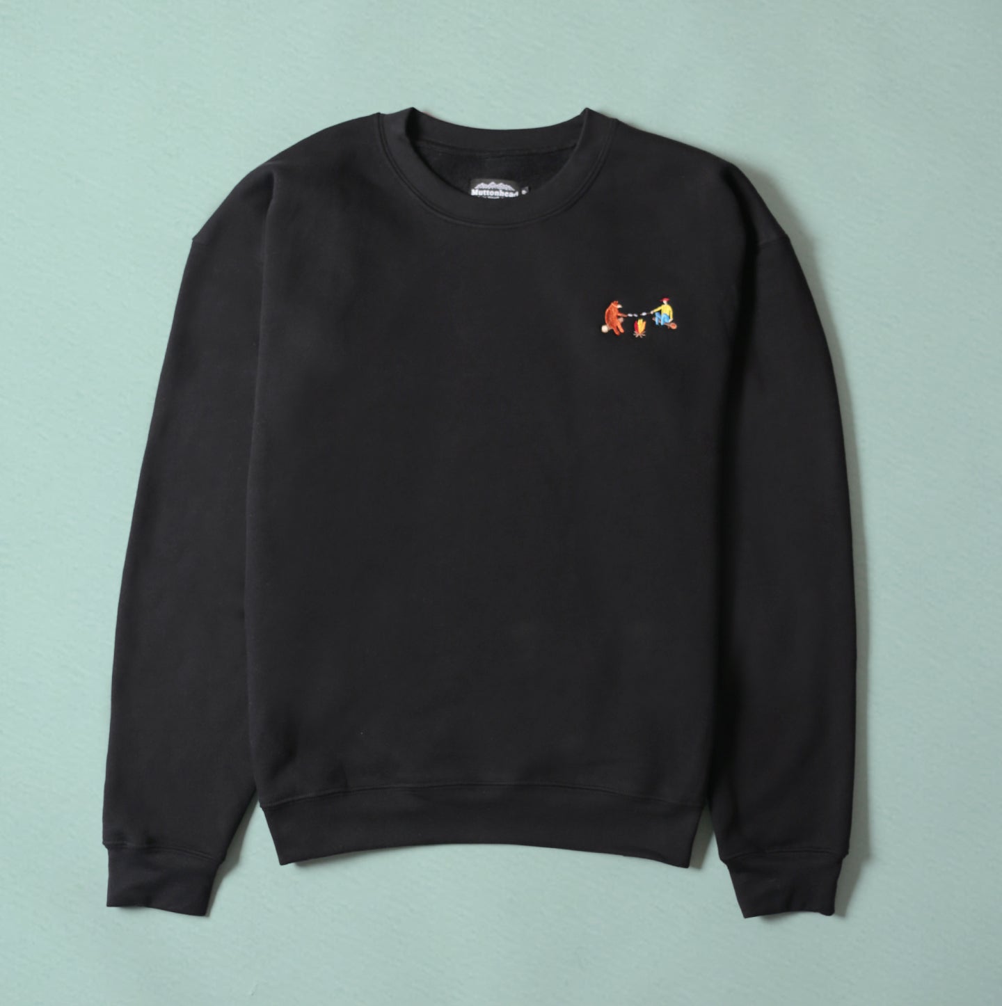 Oversize Crew - Black - Campfire Friends Embroidery -  CAMP Series