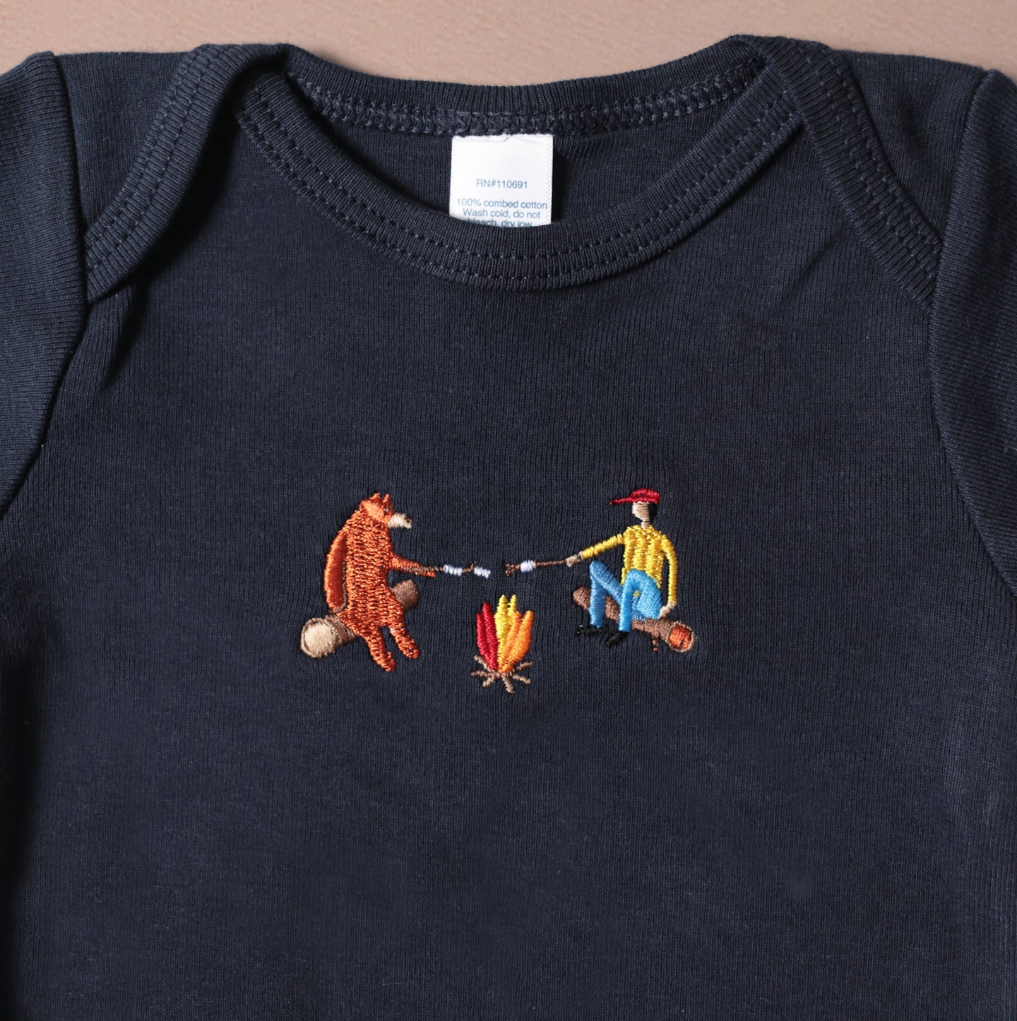 Baby Onesie - Navy - Campfire Friends Embroidery - CAMP Series