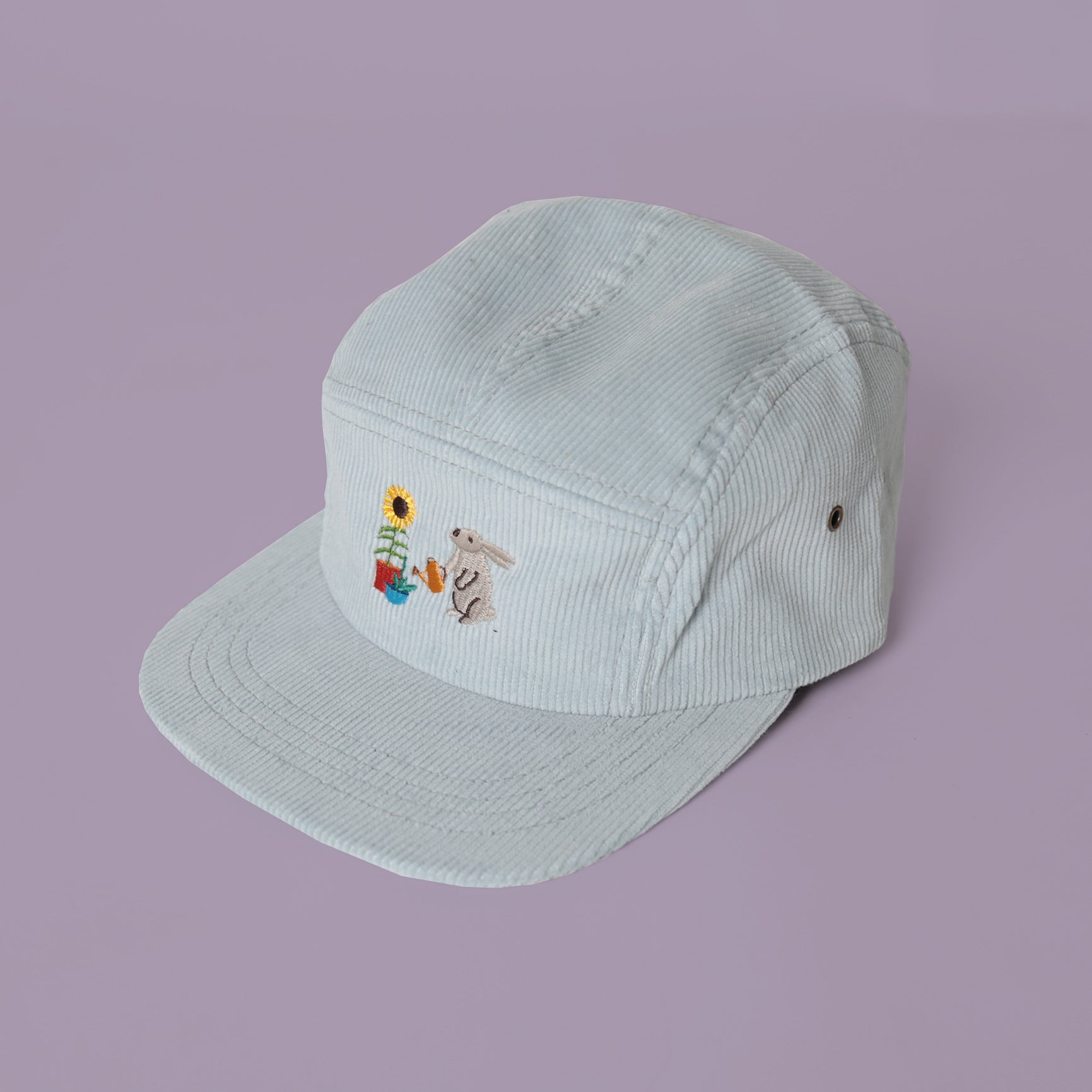 5 Panel - Powder Cord - Bunny Sunflower Embroidery