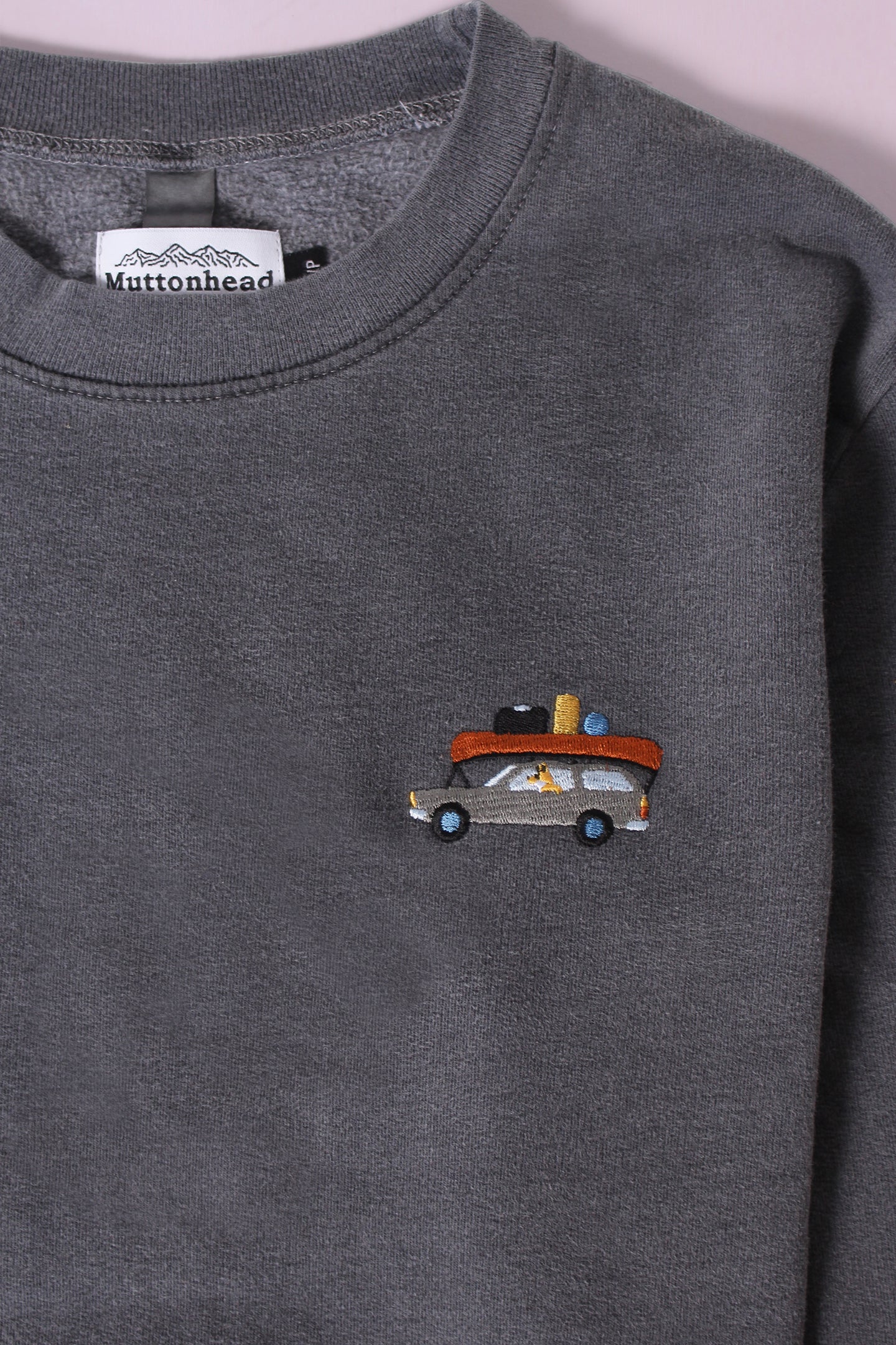 Vintage Pigment Crew - Charcoal - Road Trip Embroidery