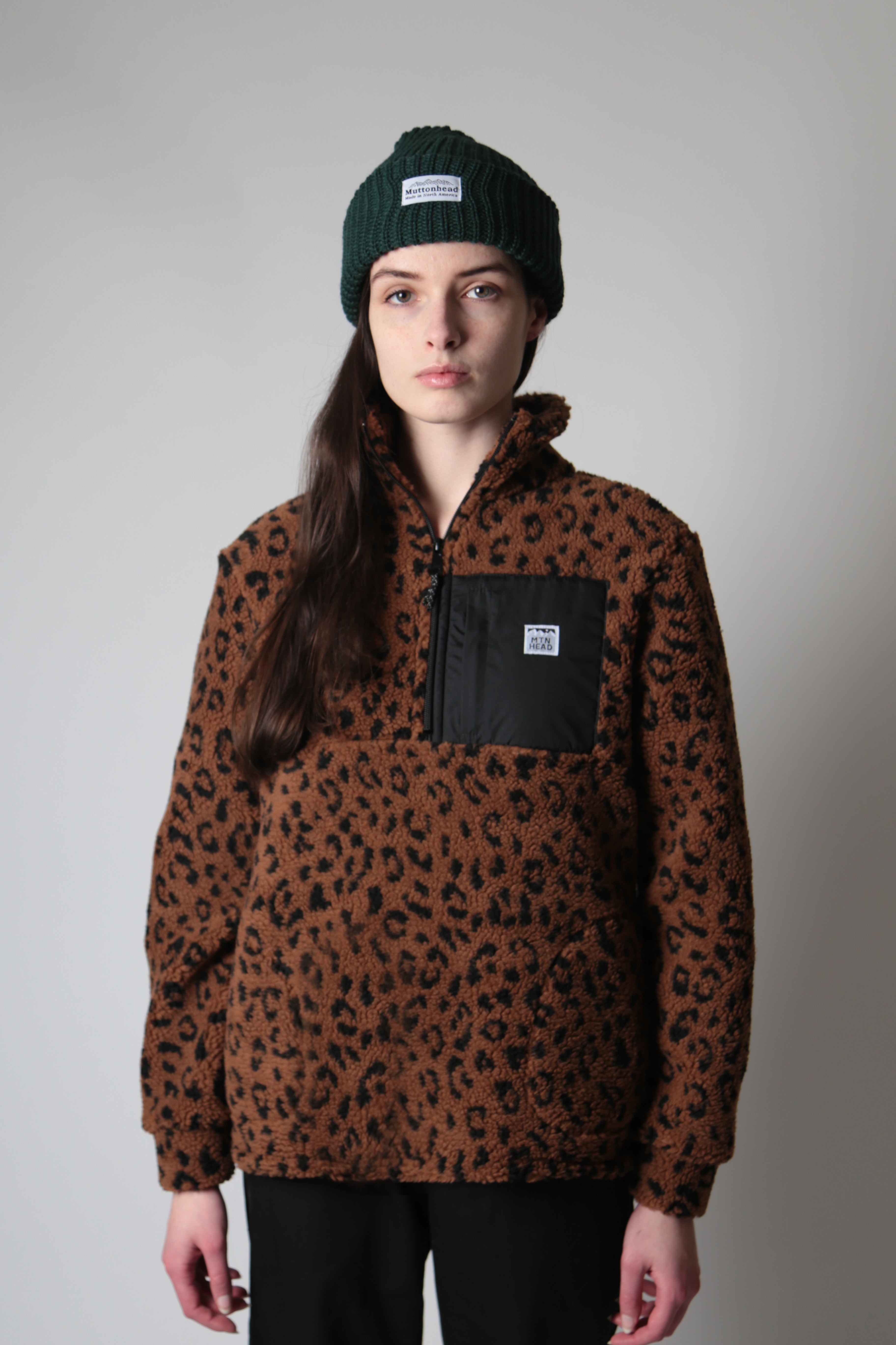 Alpine 1/4 Zip  - Leopard Sherpa