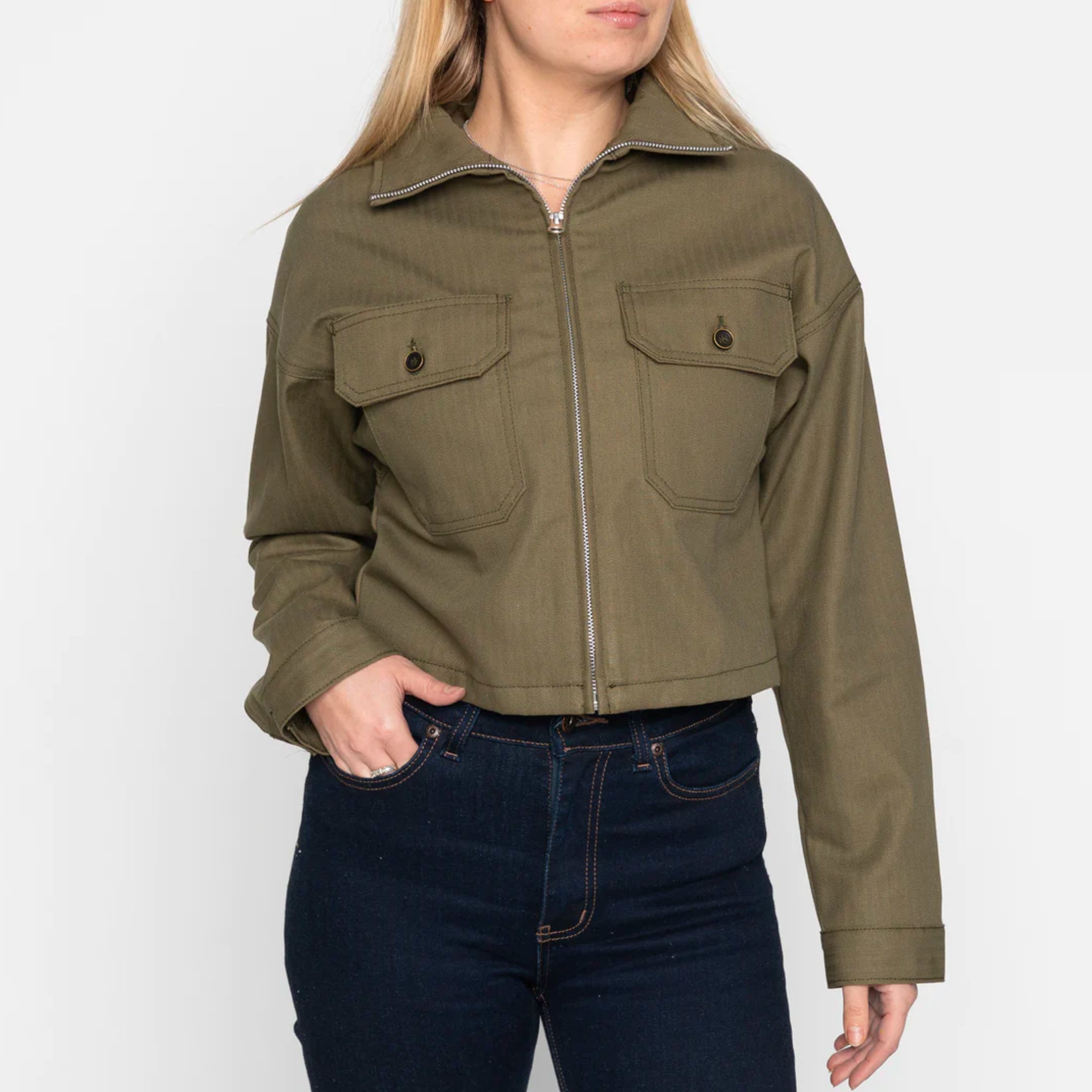 Zip Crop Jacket - Army HBT - Olive Drab