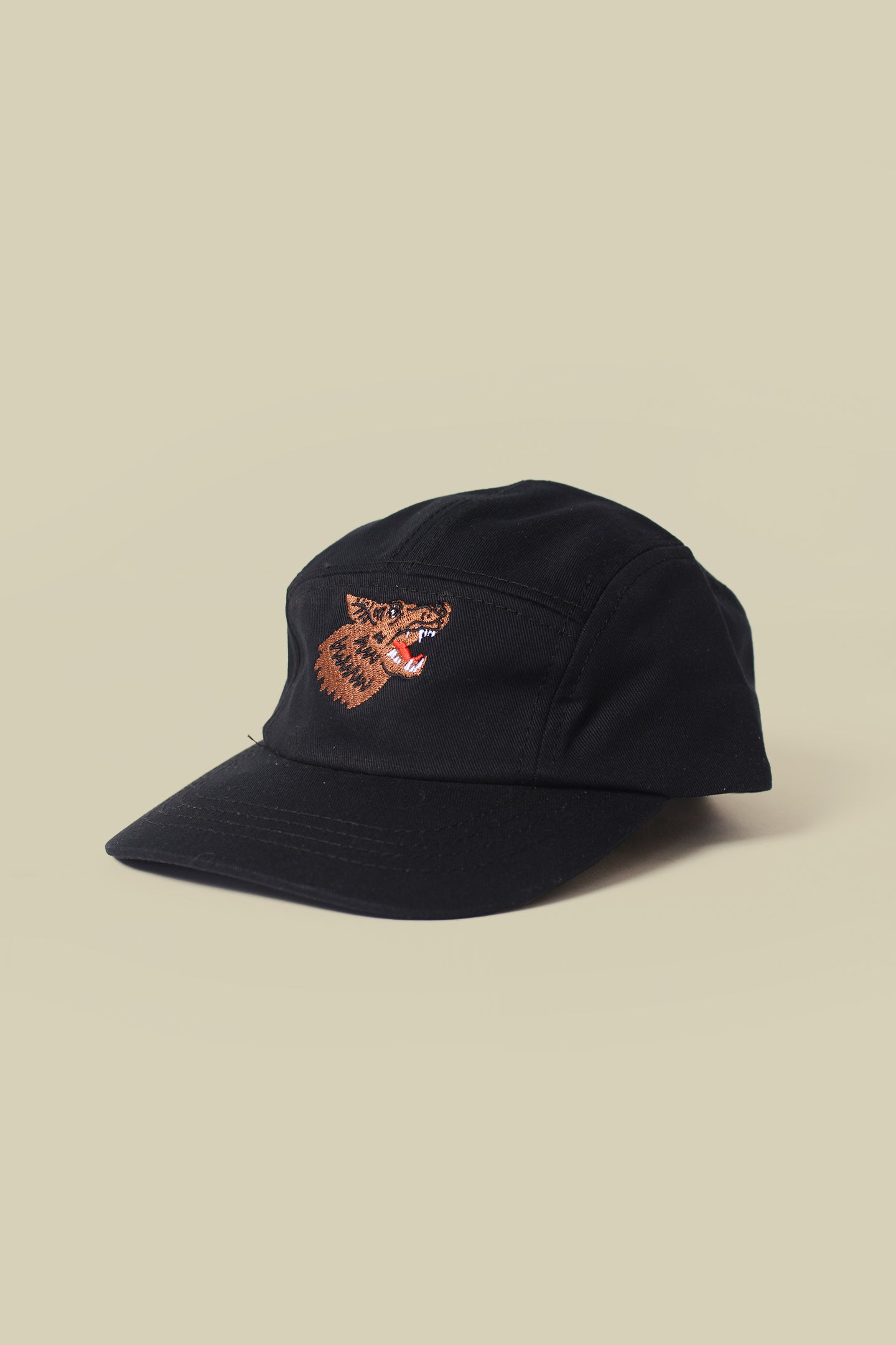 Kids 5 Panel - Black - Wolf Embroidery