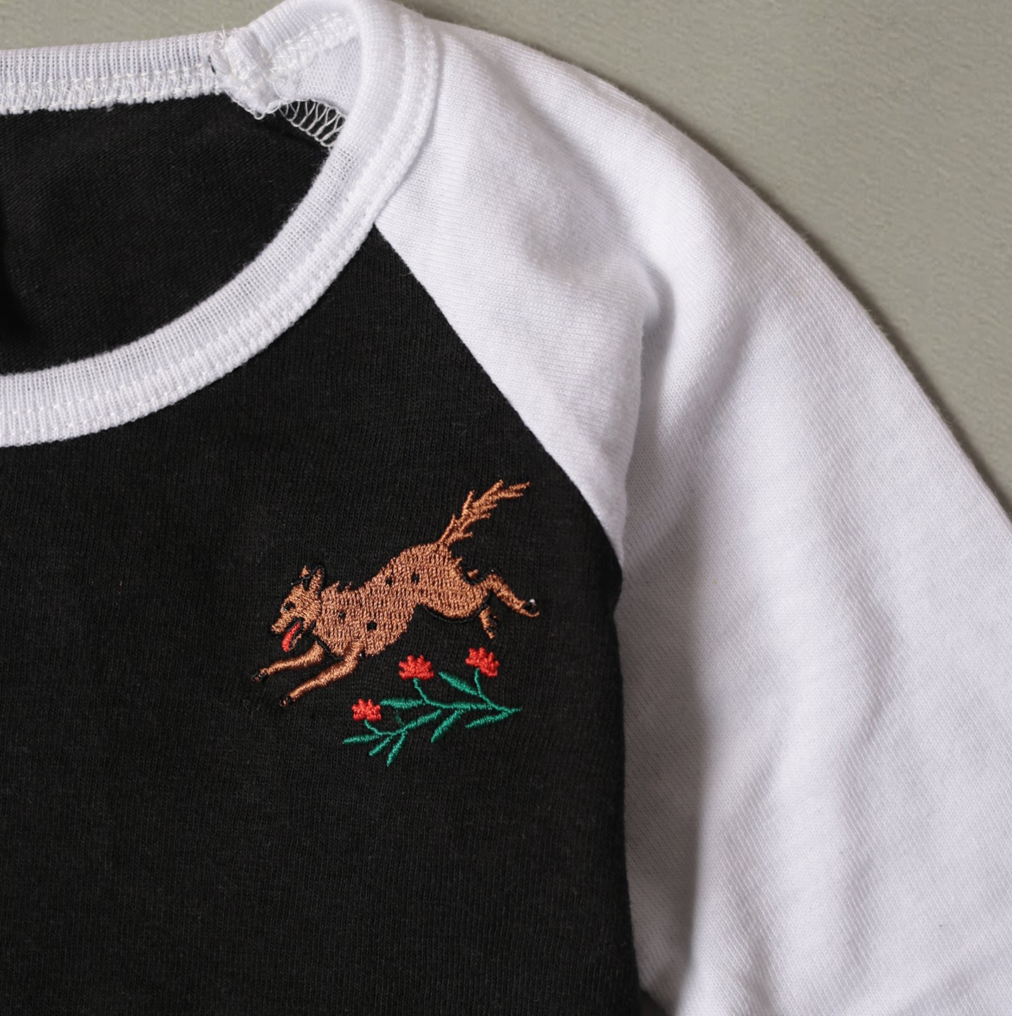 Baby/Kids Baseball Tee - Black/White - Wild Wolf Embroidery