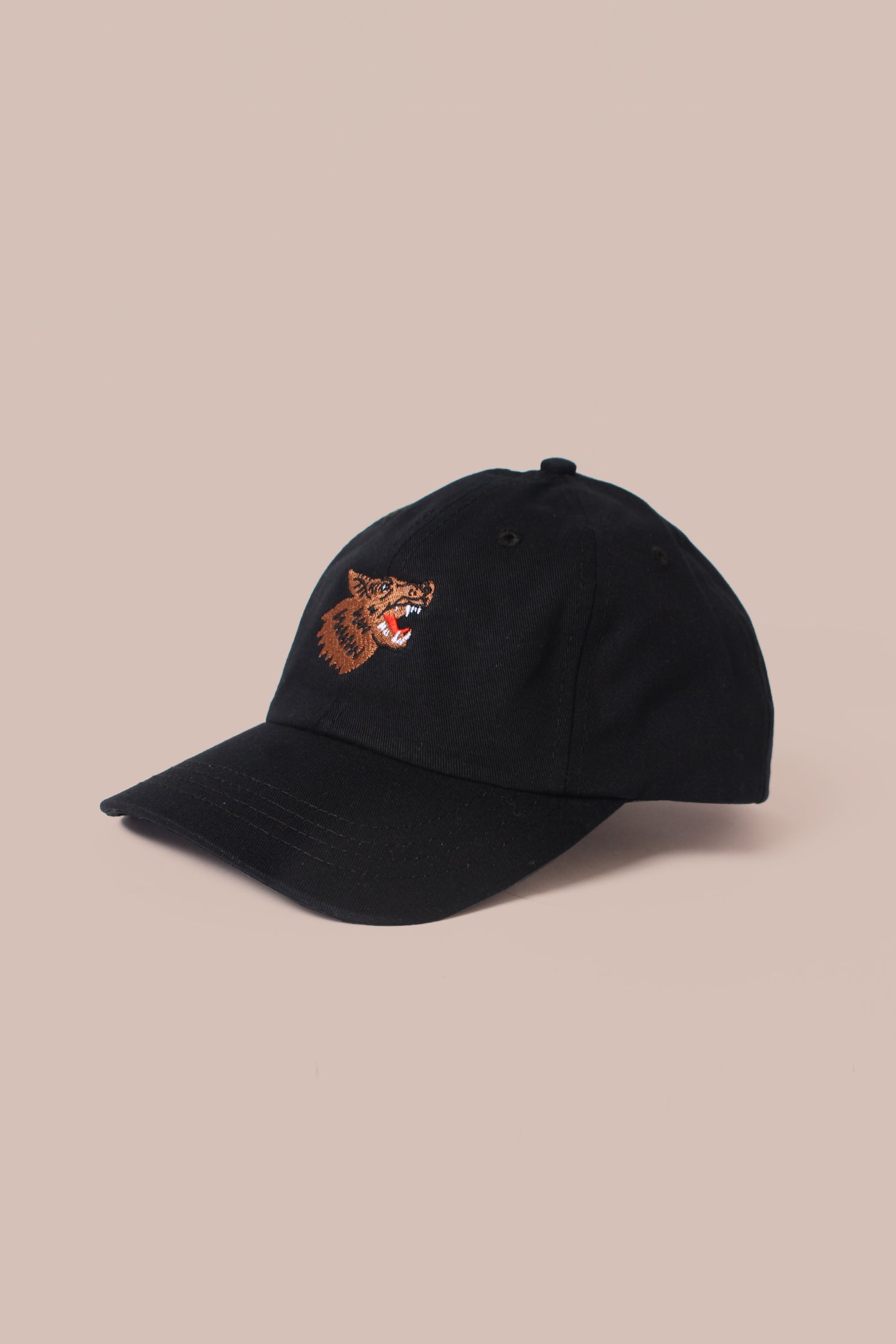 6 Panel - Wolf Embroidery - Black