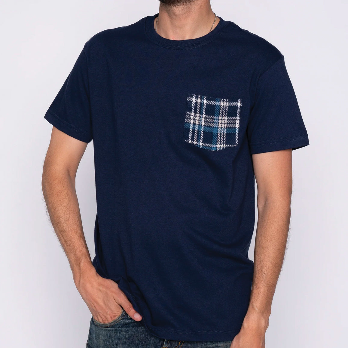 Pocket Tee - Navy + Triple Yarn Twill Check Brush