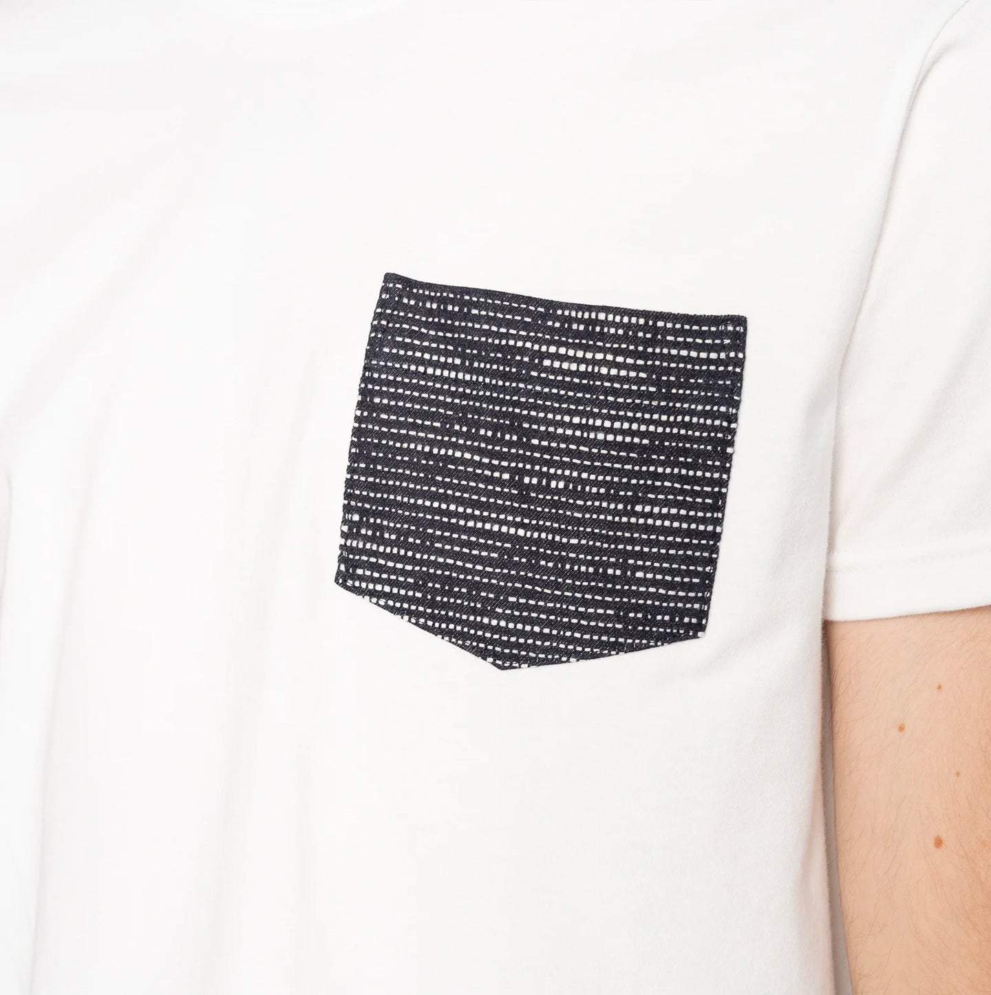 Pocket Tee - White - Slub Sashiko Denim