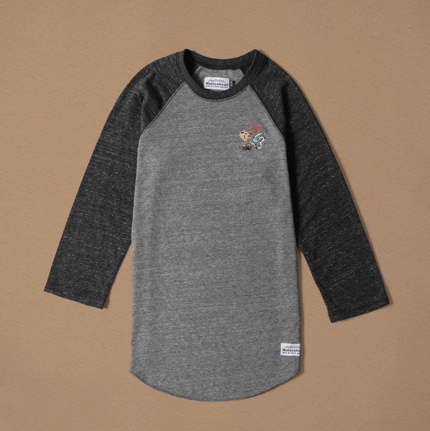 Baseball Tee - Heather Grey/Charcoal - Desert Wildlife Embroidery