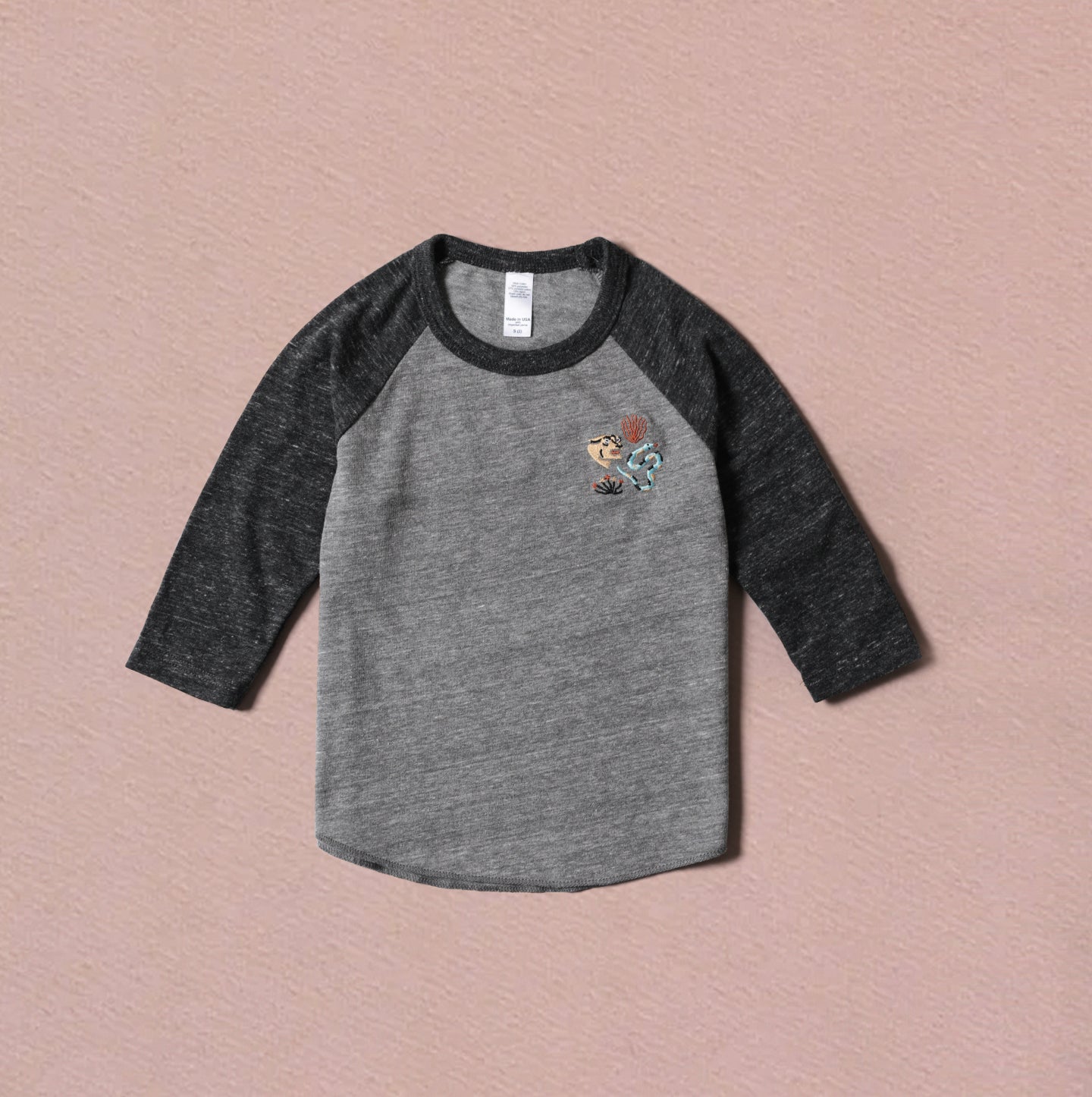 Baby/Kids Baseball Tee - Heather Grey/Charcoal - Desert Wildlife Emboidery