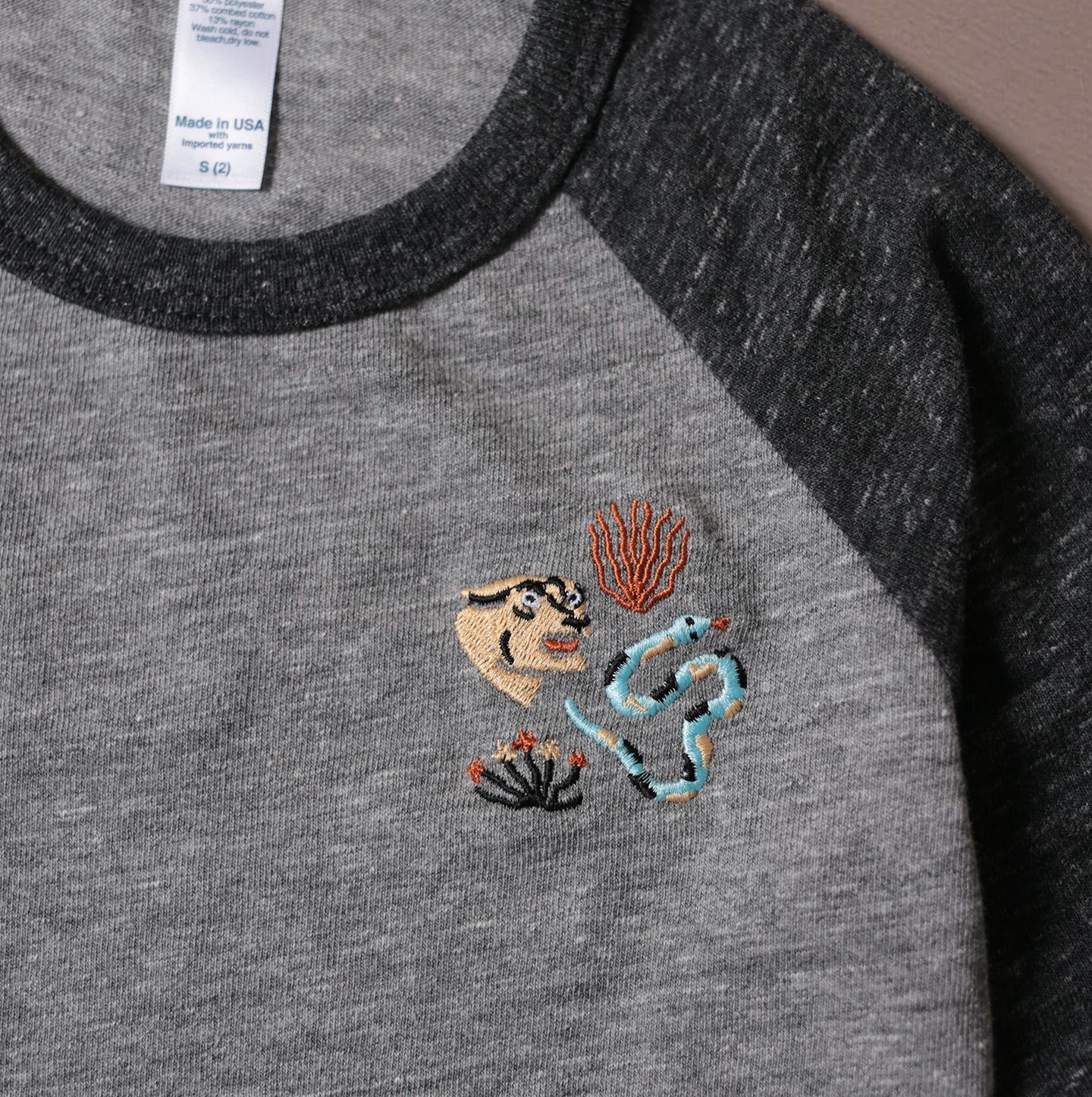 Baby/Kids Baseball Tee - Heather Grey/Charcoal - Desert Wildlife Emboidery