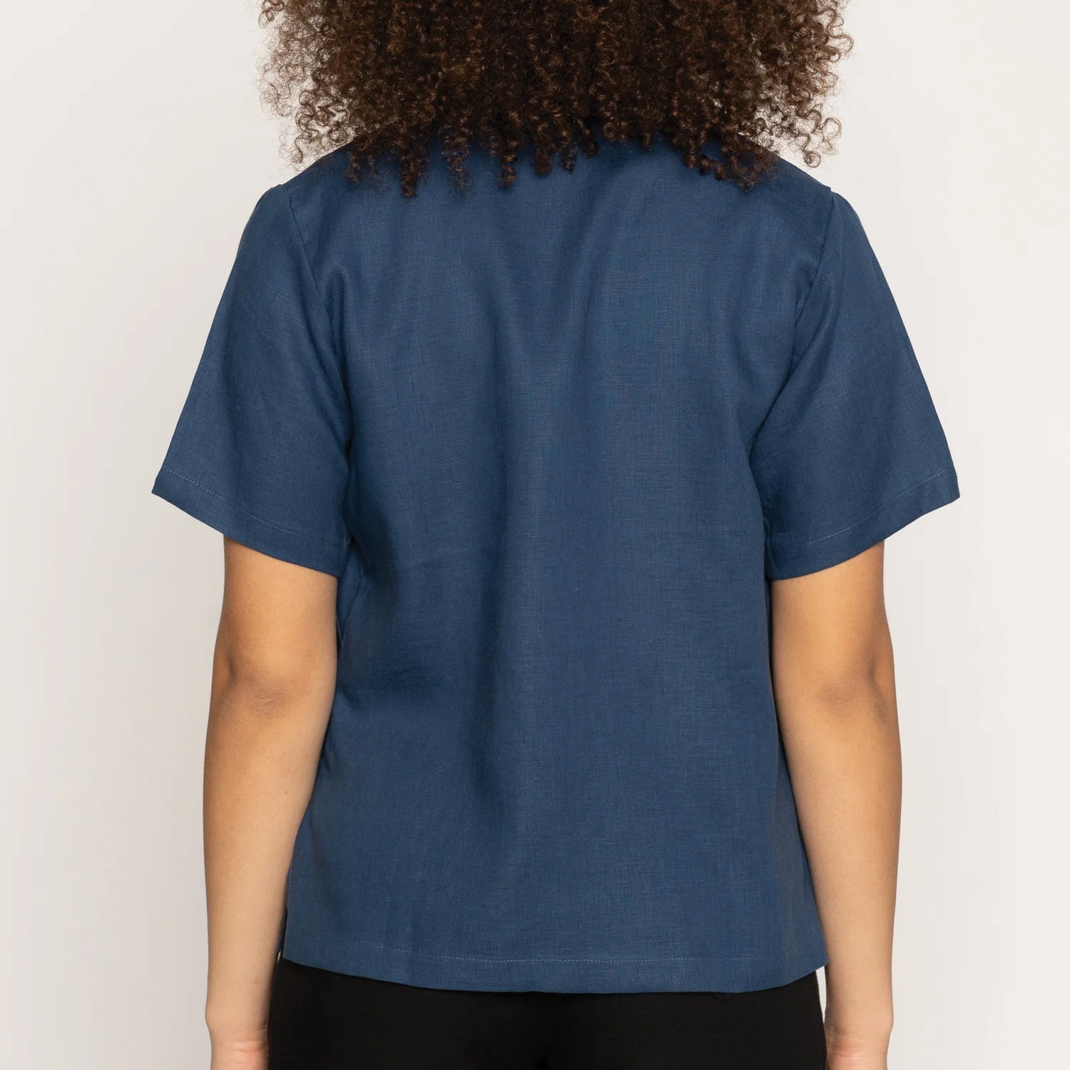 Women's Camp Collar Shirt - French Linen Fine Canvas - Blue