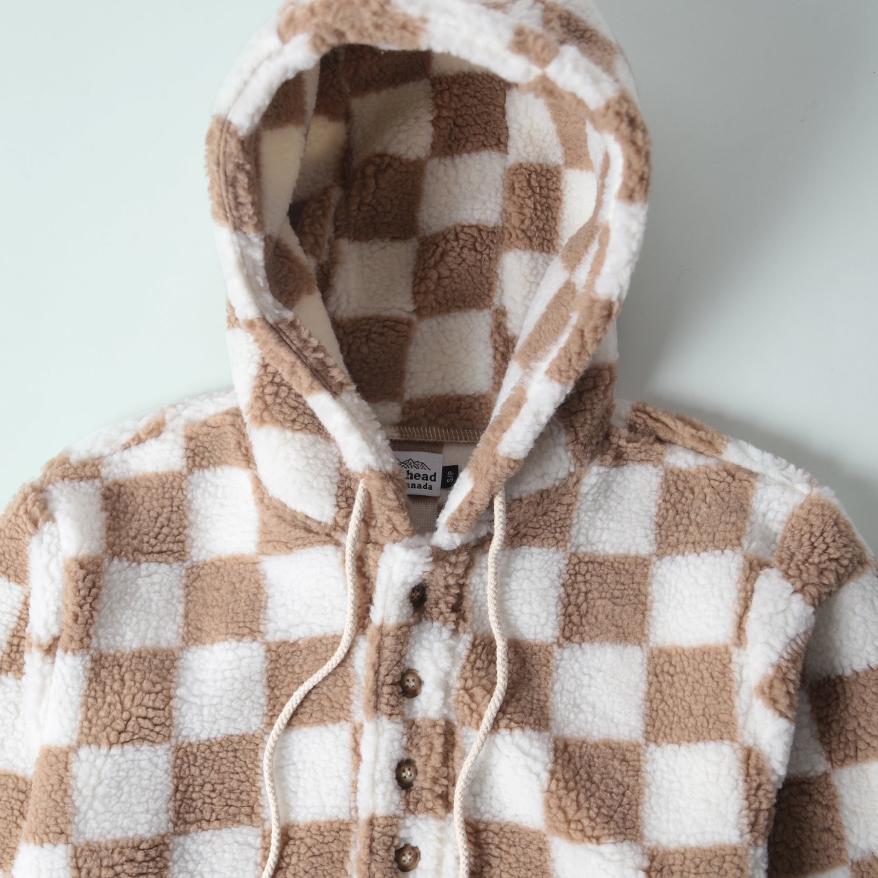 Camping Hoodie -  Camel Checker Sherpa