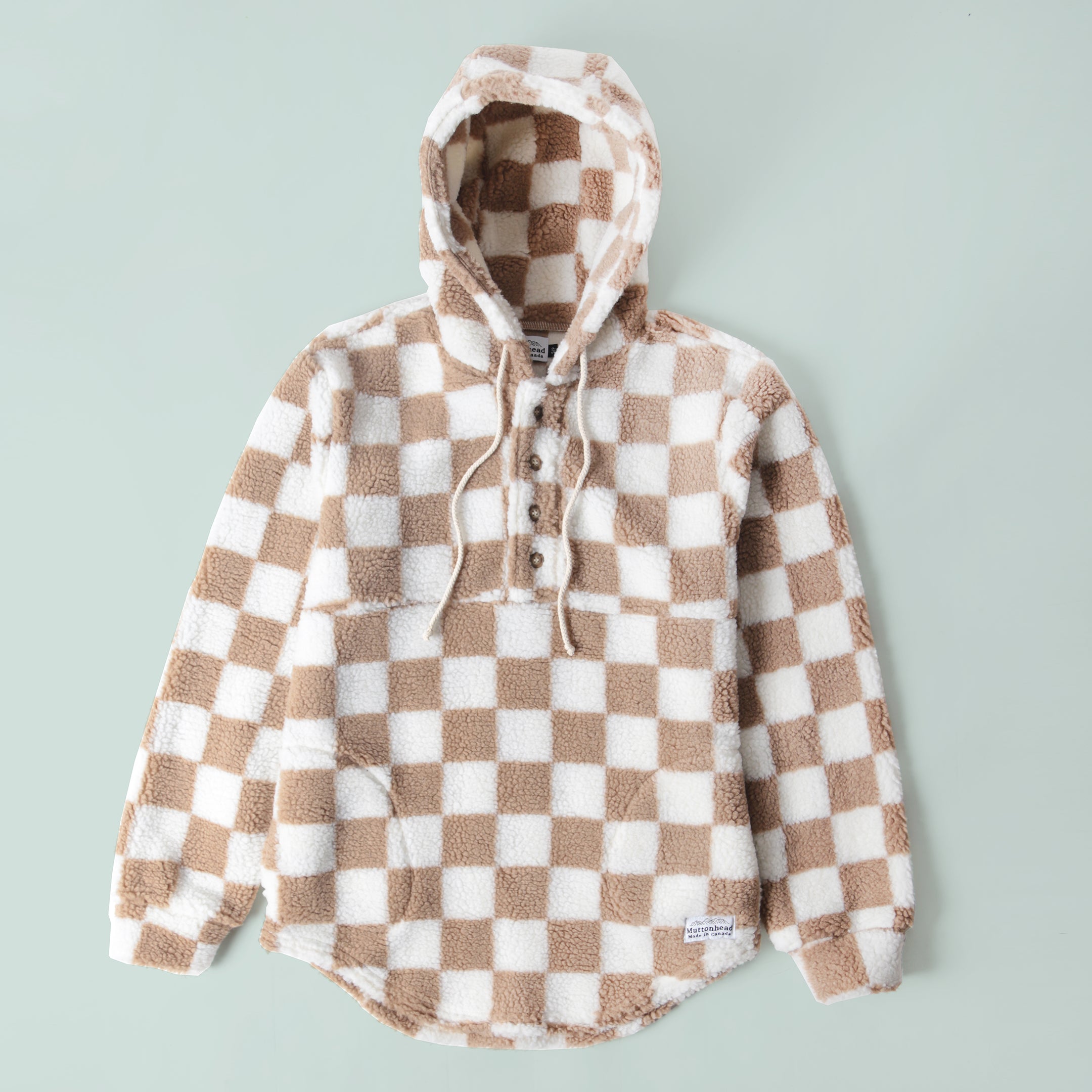 Camping Hoodie -  Camel Checker Sherpa