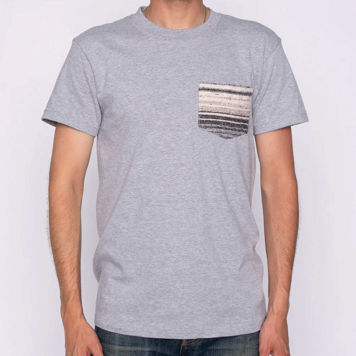 Pocket Tee - Heather Grey + Heavyweight Stripe Grey