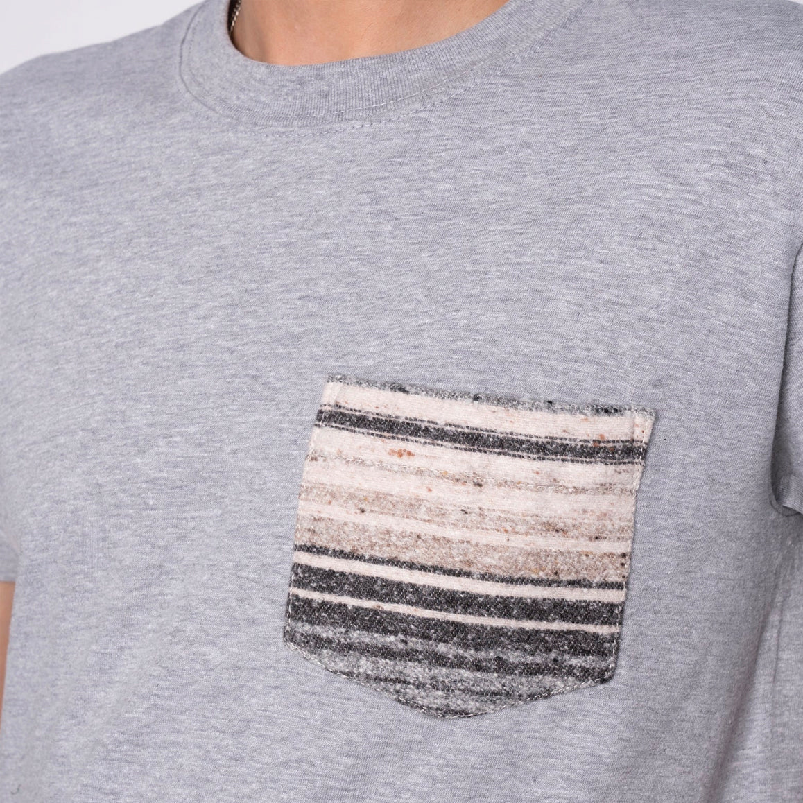 Pocket Tee - Heather Grey + Heavyweight Stripe Grey