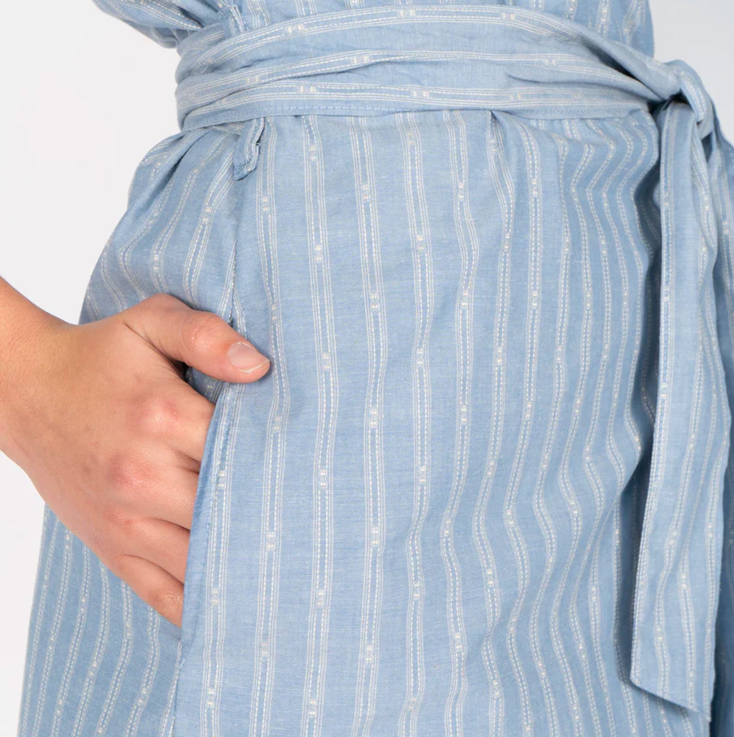 Wrap Dress - Vintage Dobby Stripes - Pale Blue