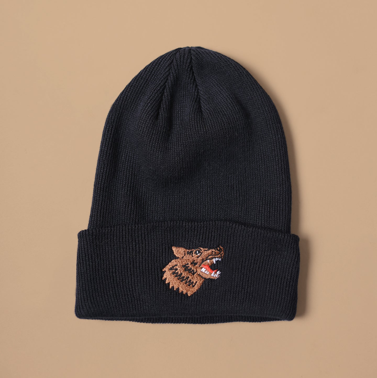 Cotton Knit Toque - Black Wolf Embroidery