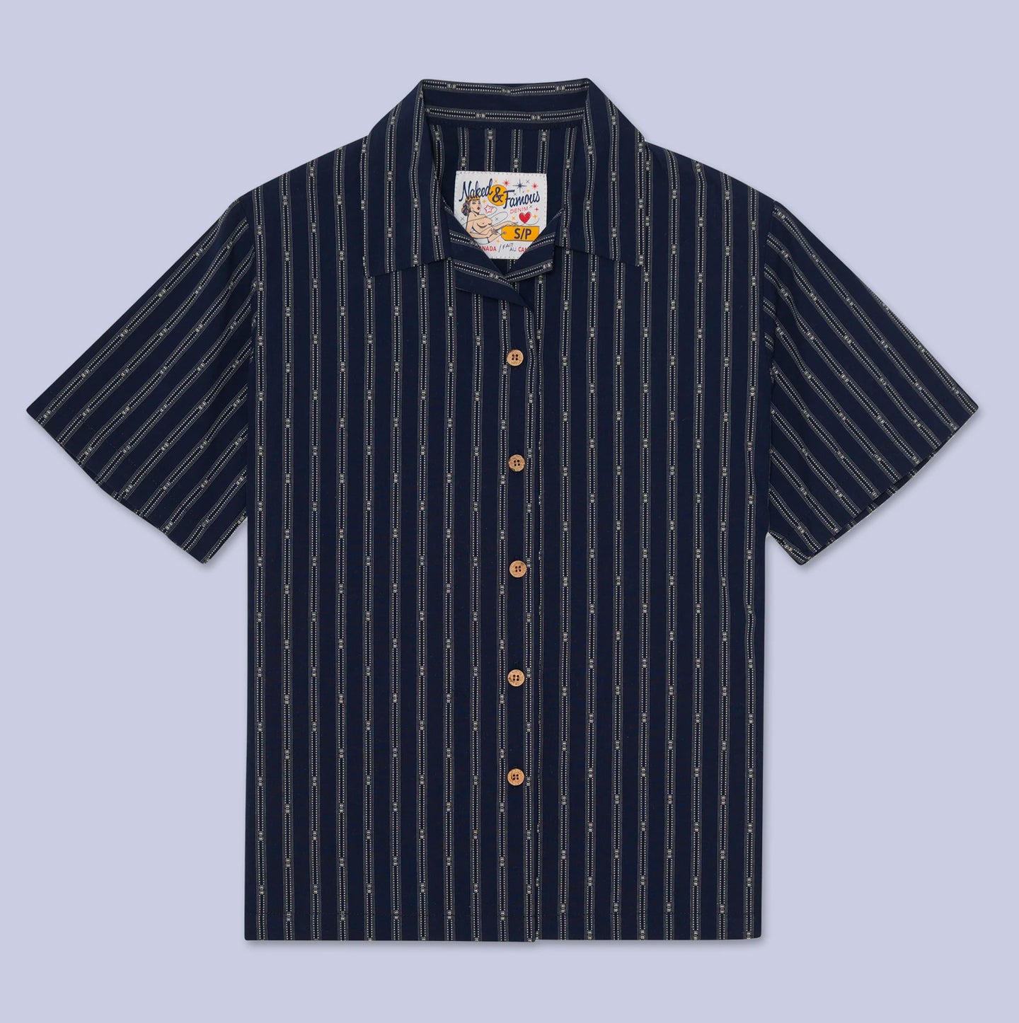 Women's Camp Collar Shirt - Vintage Dobby Stripes - Navy