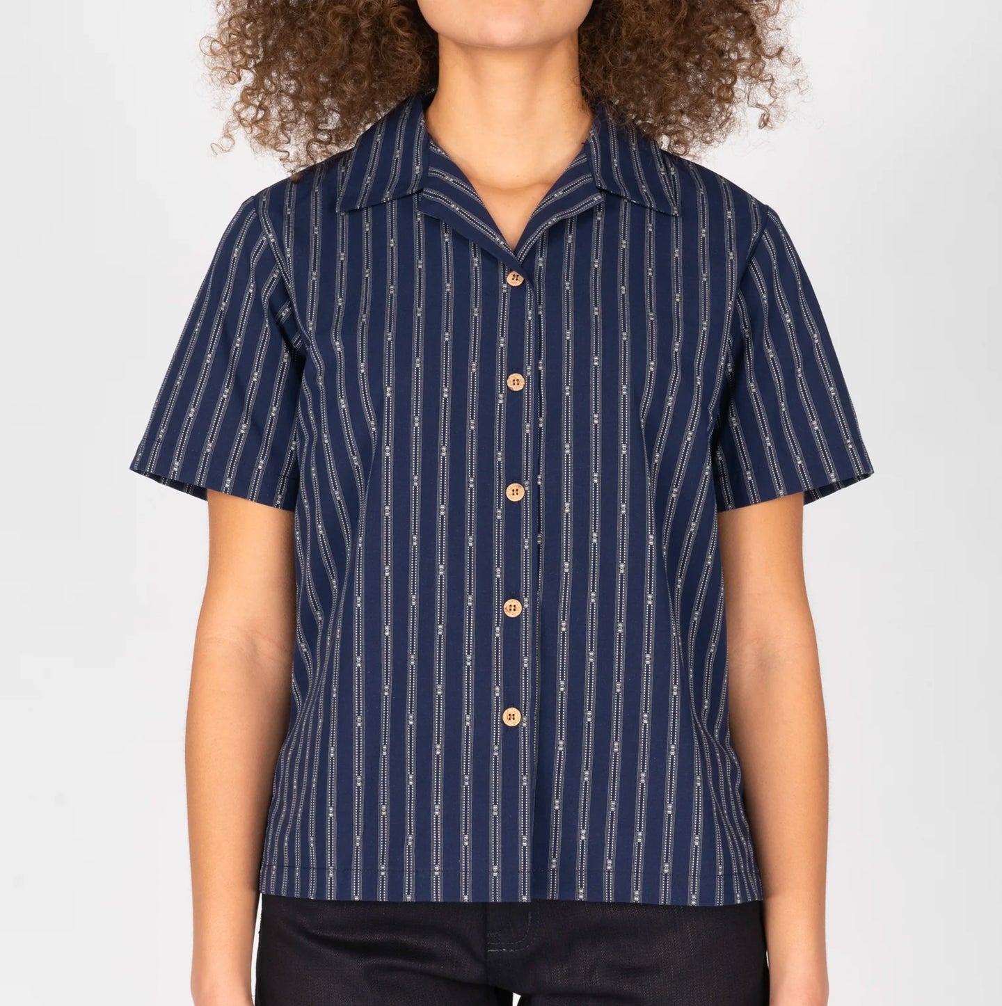 Women's Camp Collar Shirt - Vintage Dobby Stripes - Navy