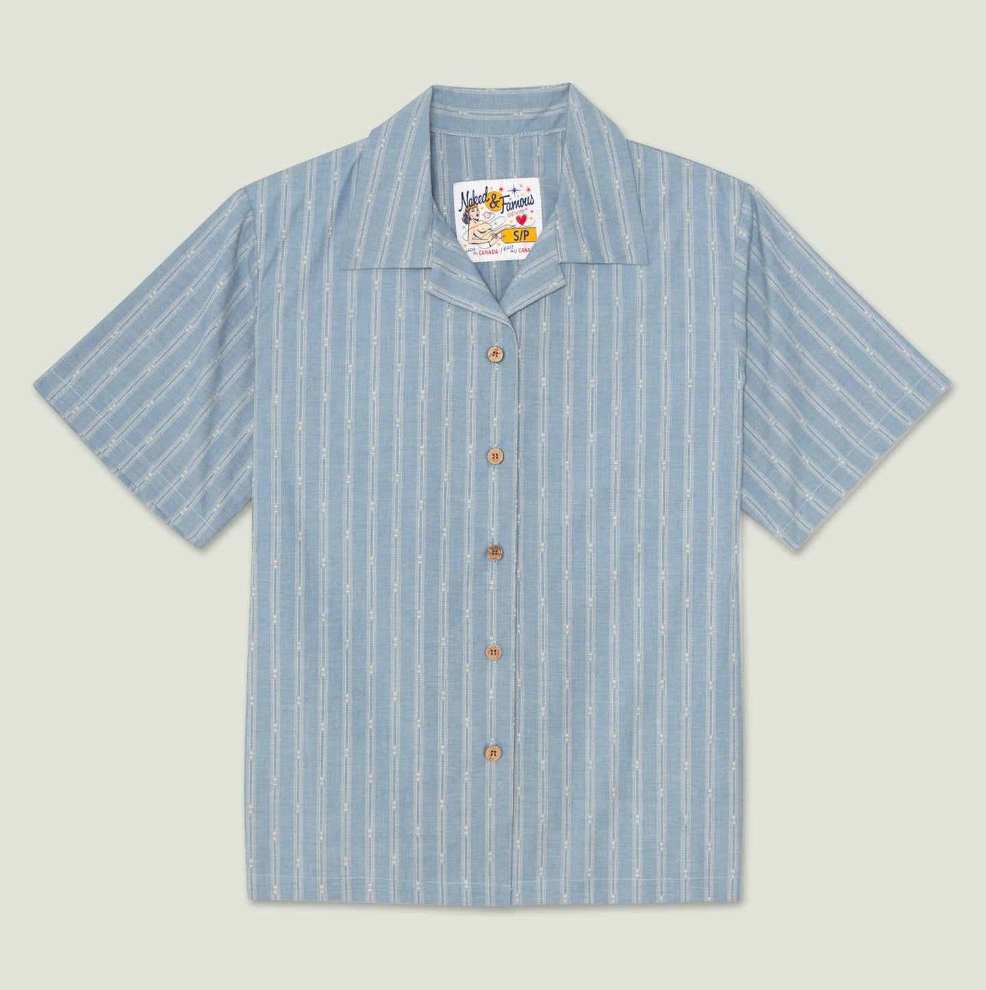 Women's Camp Collar Shirt - Vintage Dobby Stripes - Pale Blue