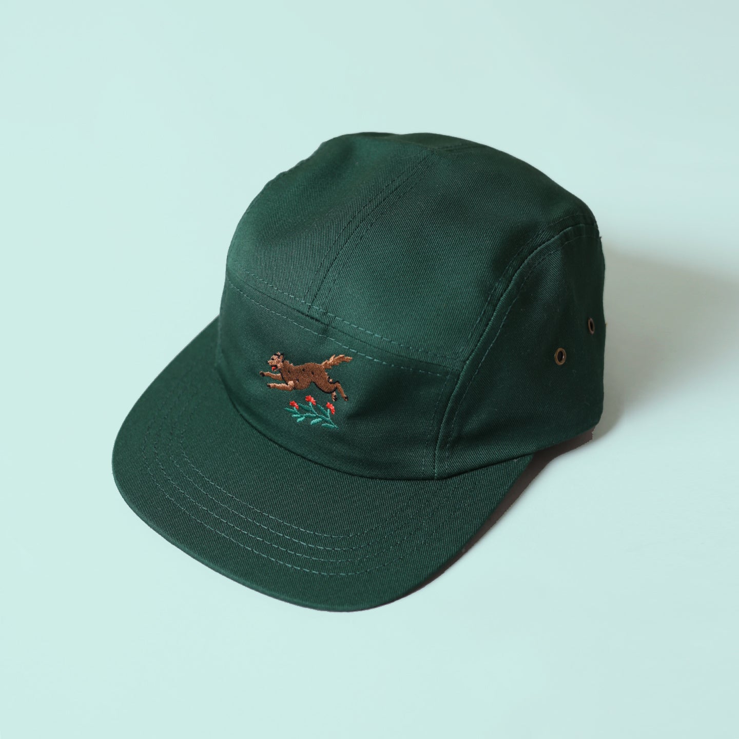 5 Panel  - Wild Wolf Embroidery - Forest Green