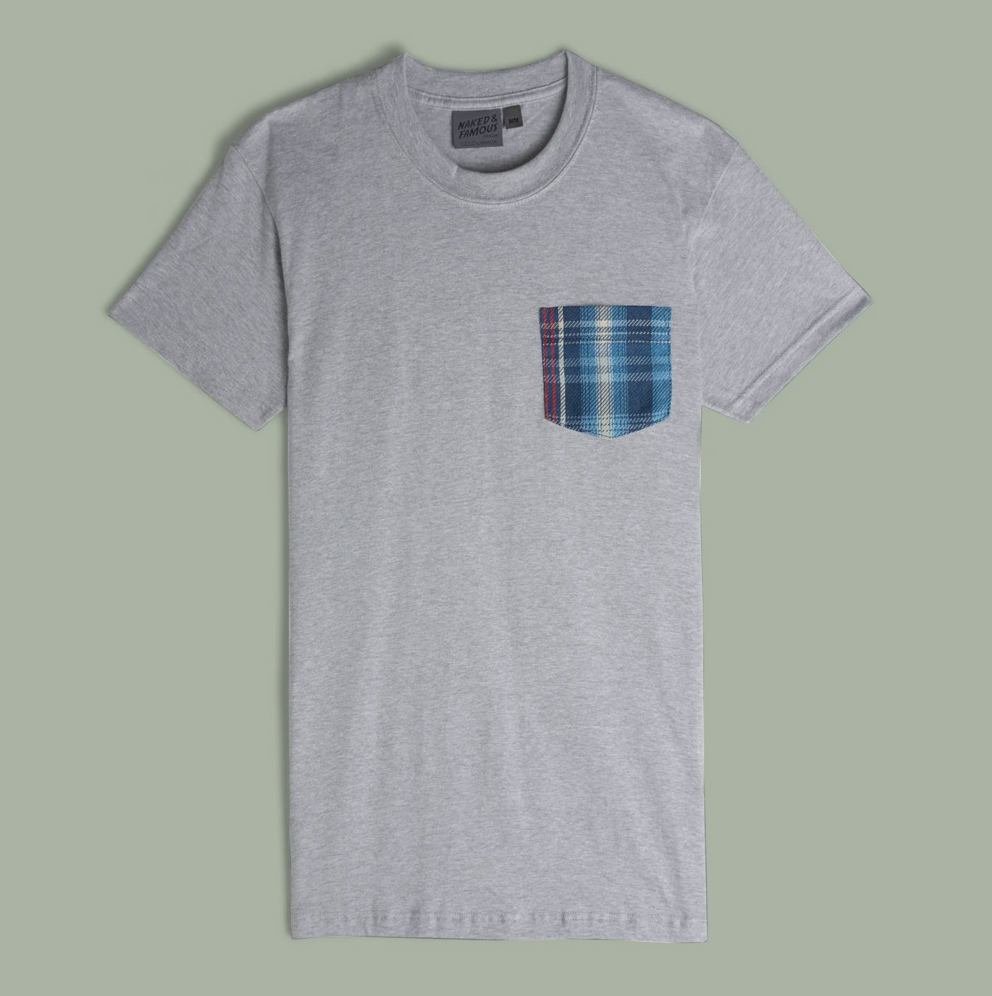 Pocket Tee - Grey - Indigo Retro Plaid