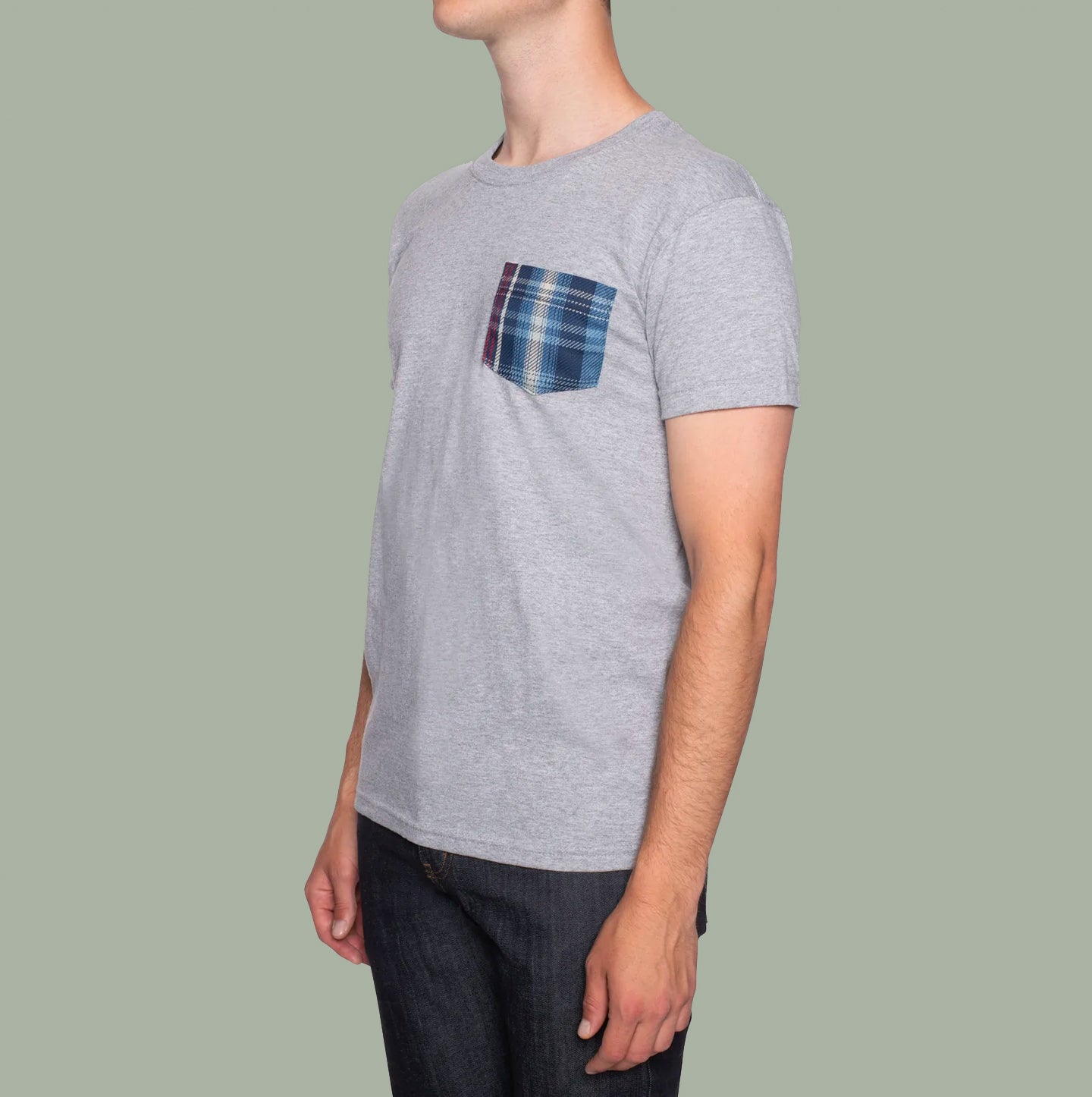 Pocket Tee - Grey - Indigo Retro Plaid