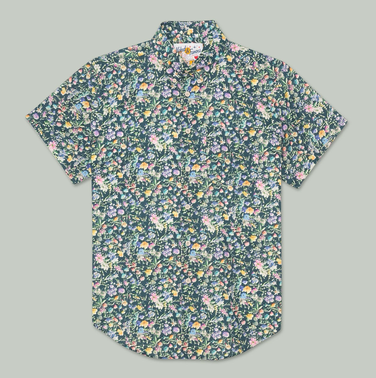 Short Sleeve Easy Shirt - Flower Painting - Navy