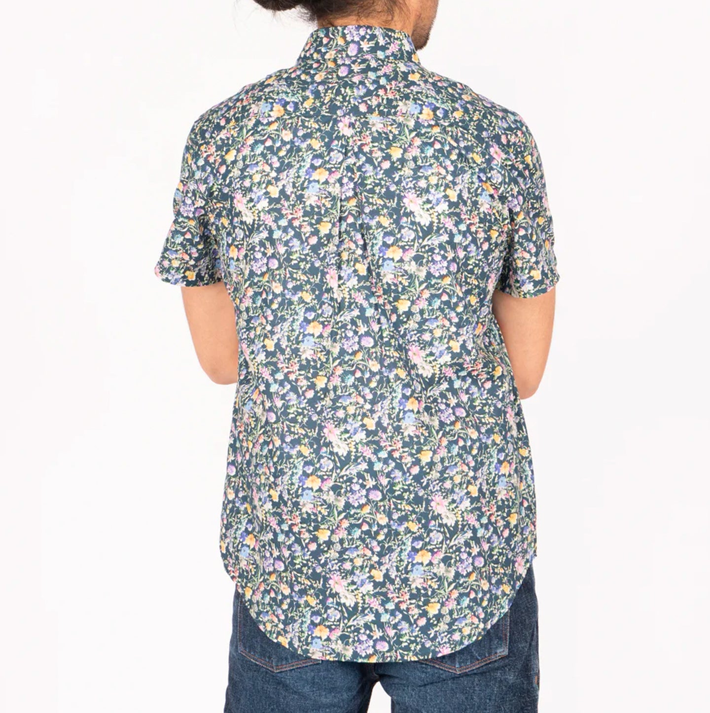 Short Sleeve Easy Shirt - Flower Painting - Navy