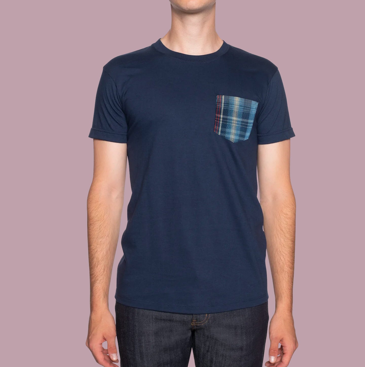 Pocket Tee - Real Indigo Dyed Plaid - Navy